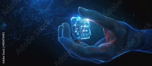 Futuristic Hand Holding Digital Cube