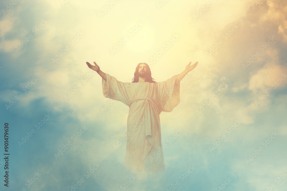 Jesus on sky outdoors nature adult. Jesus on sky outdoors nature adult.