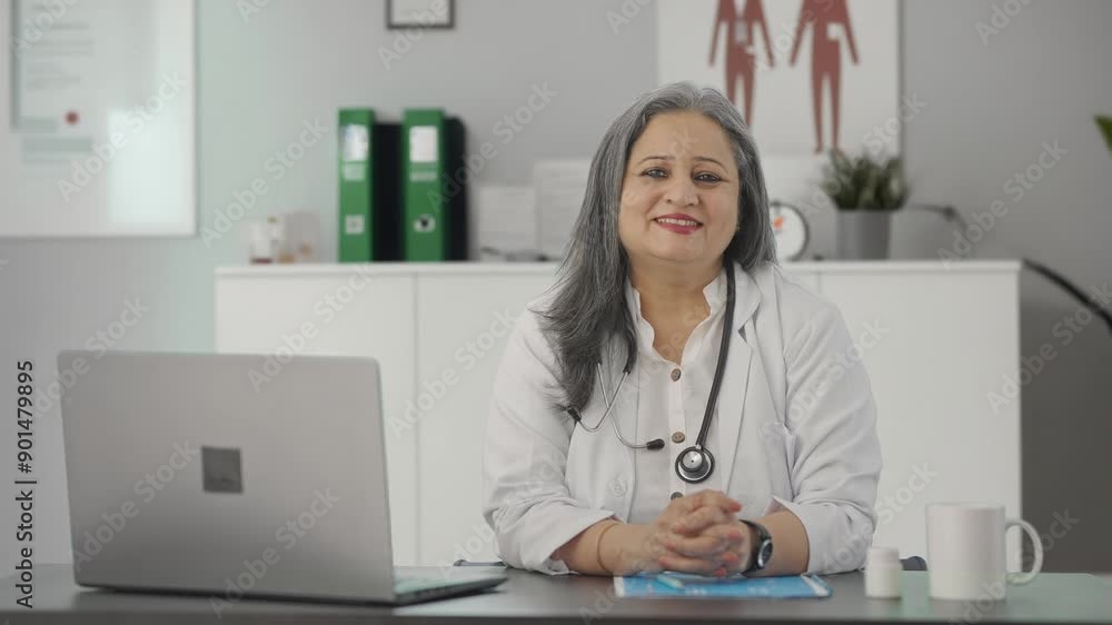 Happy Indian senior female doctor smiling Happy Indian senior female doctor smiling