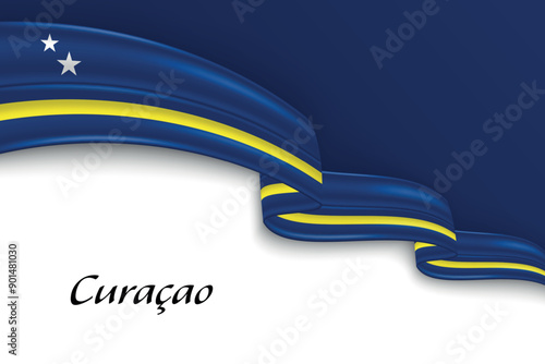 Waving ribbon with flag of Curacao