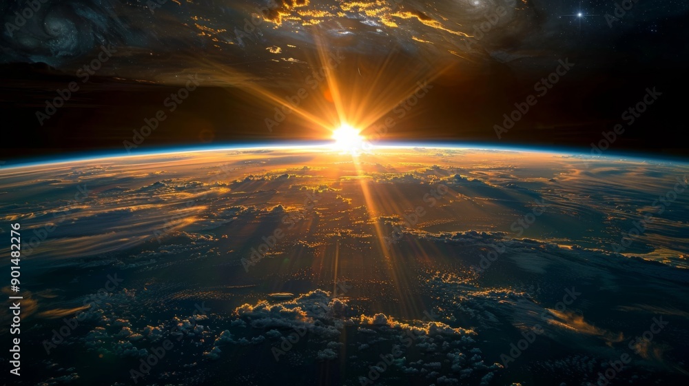 Fototapeta premium Sunrise over Earth from Space