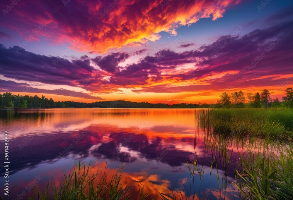 vibrant sunset reflection over serene lake calm waters colorful sky, nature, landscape, evening, dusk, twilight, horizon, tranquil, scenery, orange, red vibrant sunset reflection over serene lake calm waters colorful sky, nature, landscape, evening, dusk, twilight, horizon, tranquil, scenery, orange, red