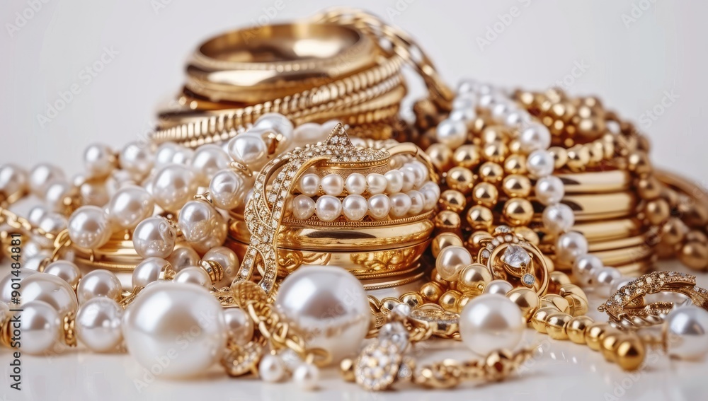 Pile of Gold Jewelry and Pearls Pile of Gold Jewelry and Pearls