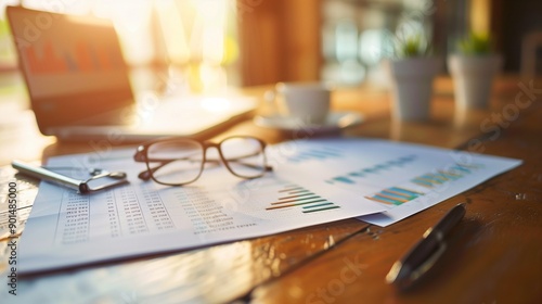 Wallpaper Mural Office desk with documents and glasses Torontodigital.ca