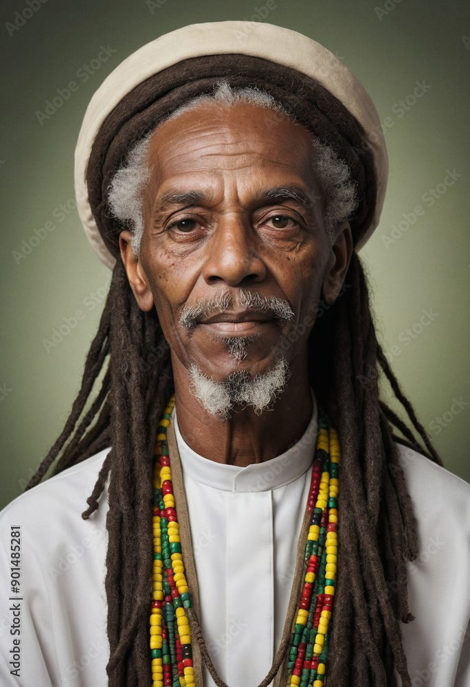 Portrait view of a regular Rastafarian Elder/Priest , candid, social media, avatar image, plain solid background Portrait view of a regular Rastafarian Elder/Priest , candid, social media, avatar image, plain solid background