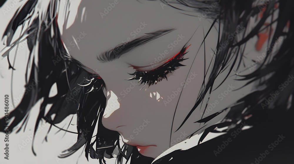 Fototapeta premium Anime Girl with Red Eyeshadow.