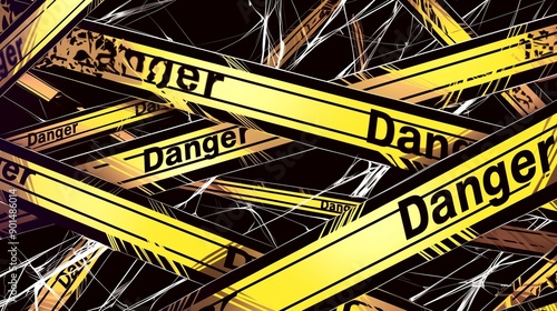 Danger caution tape with chains abstract background