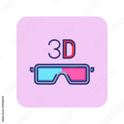 3d glasses line icon. Goggle, specs, dimensional image. Cinema concept. Can be used for topics like trivalent video, movie, entertainment