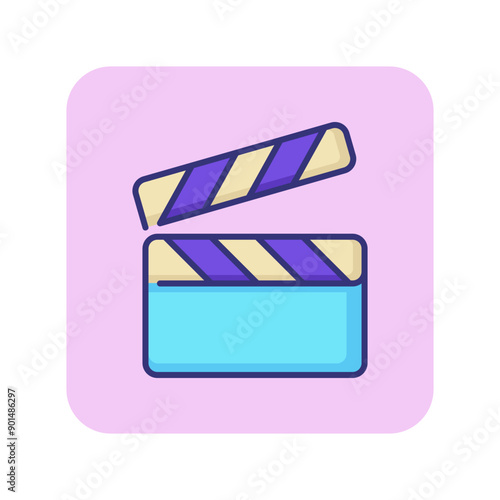 Clapboard line icon. Clapper, board, action. Cinema concept. Can be used for topics like filming, camera recording, movie production