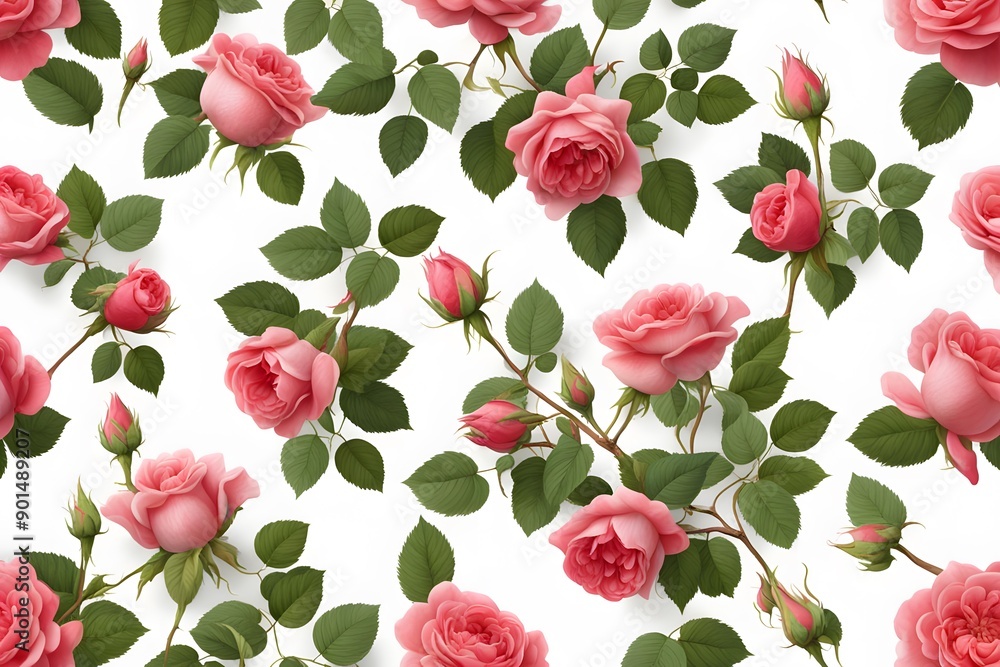 Climbing rose flowers on white background, AI Generated Climbing rose flowers on white background, AI Generated