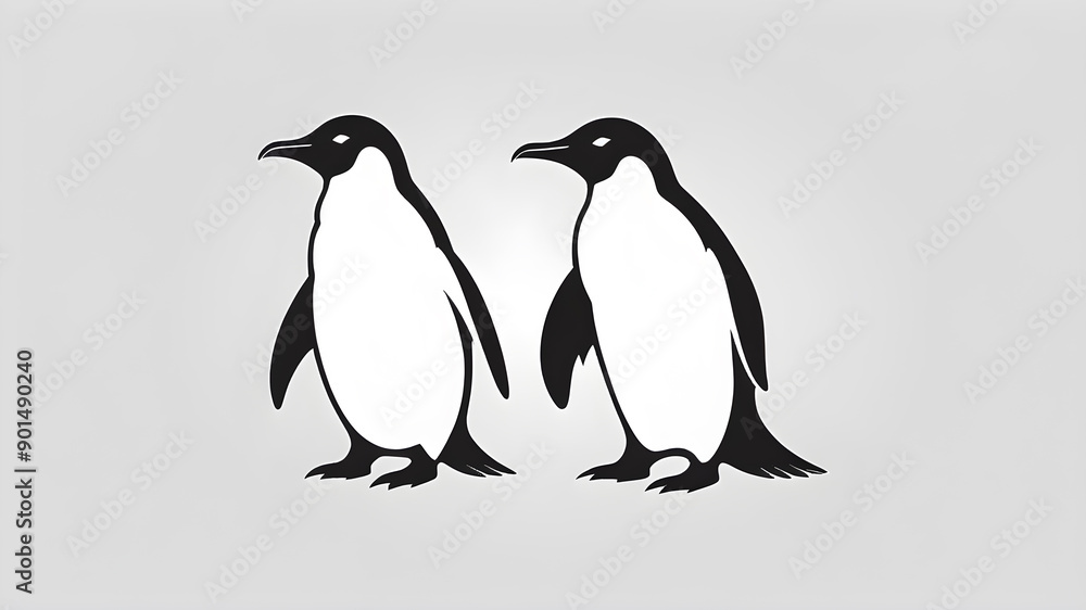 Obraz premium Penguin silhouette logo on white background. Generative AI