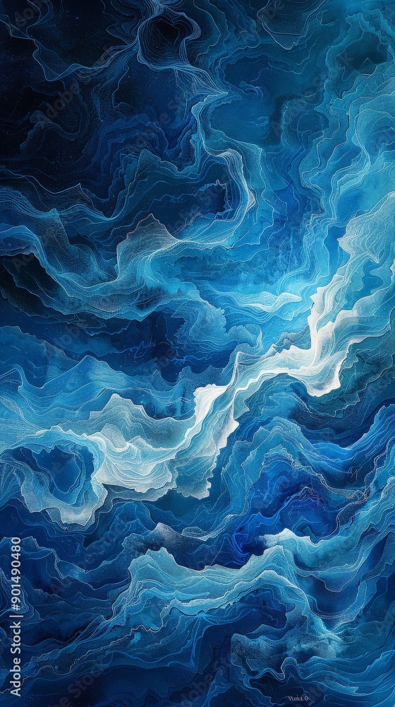 Ocean Waves Abstract in Swirling Blue Shades Ocean Waves Abstract in Swirling Blue Shades