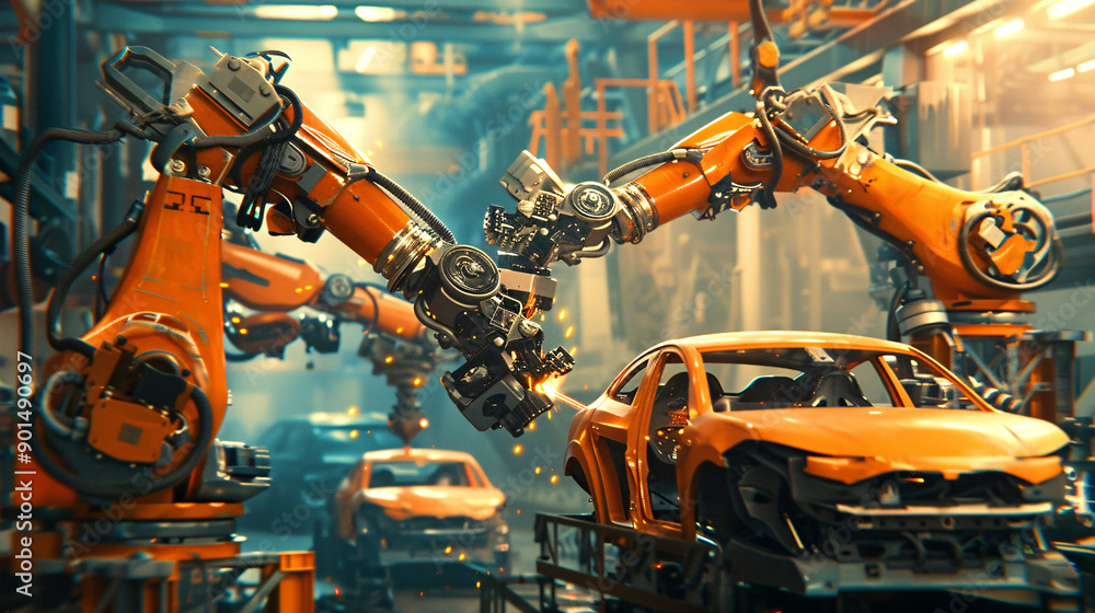 Automation in the service of progress: Robotic arms shape the future of the automotive industry. Automation in the service of progress: Robotic arms shape the future of the automotive industry.