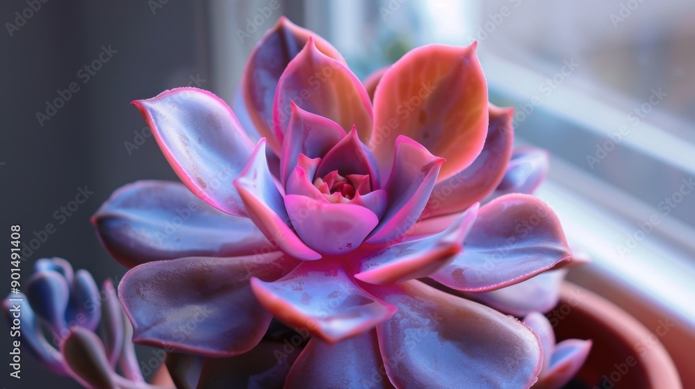 Fototapeta premium Succulent: Thick, fleshy plants that store water in their tissues, perfect for drought-prone areas, featuring a variety of intriguing forms and hues. 