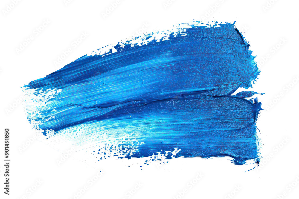 blue grunge brush strokes of oil paint isolated on transparent or white background
