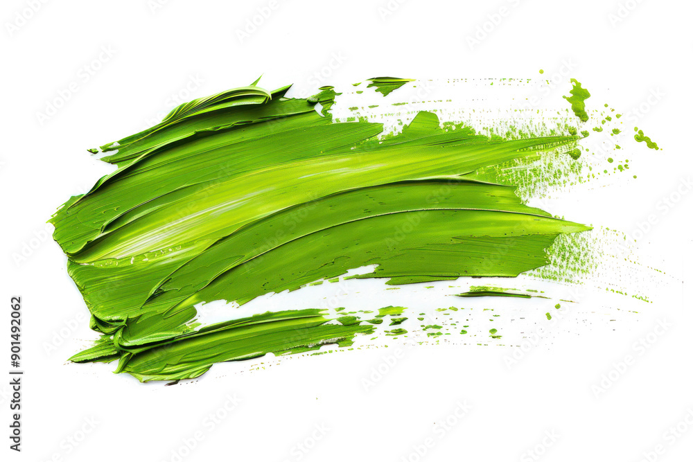 oil paint green brush strokes isolated on white or transparent background