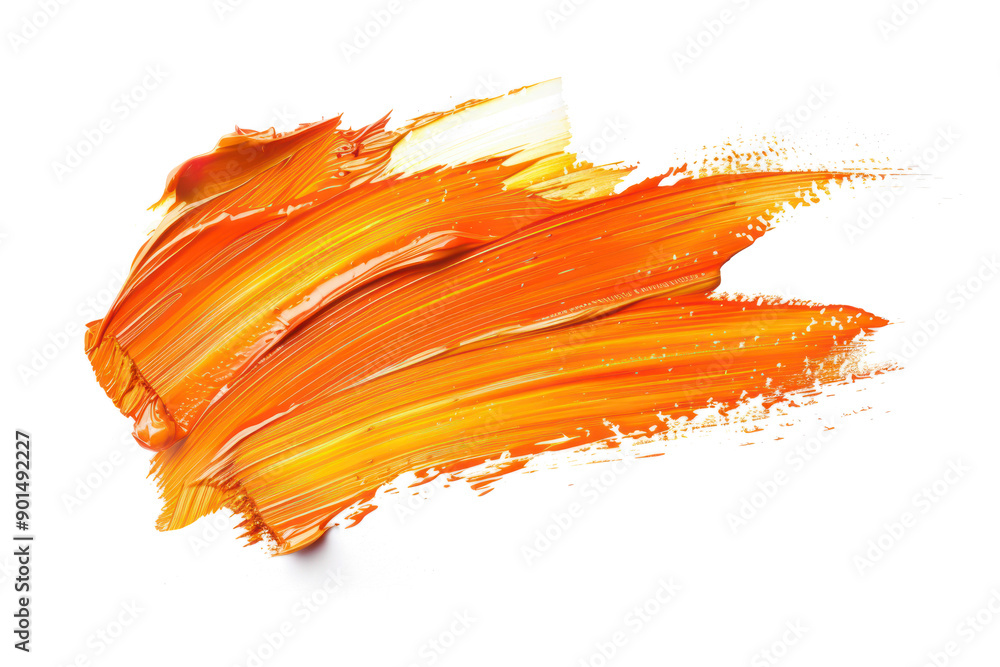 orange grunge brush strokes of oil paint abstract isolated on transparent or white background