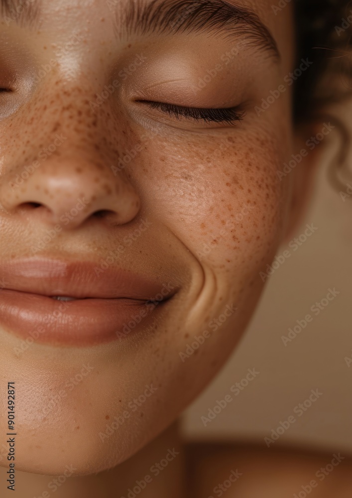 Fototapeta premium Woman happy with no makeup skin hairstyle forehead.