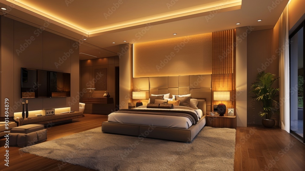 Naklejka premium Luxurious Modern Bedroom Interior