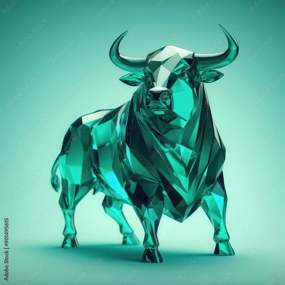 Obraz premium Vibrant Geometric Bull Sculpture in a Stunning Teal Color Scheme for Contemporary Art Lovers