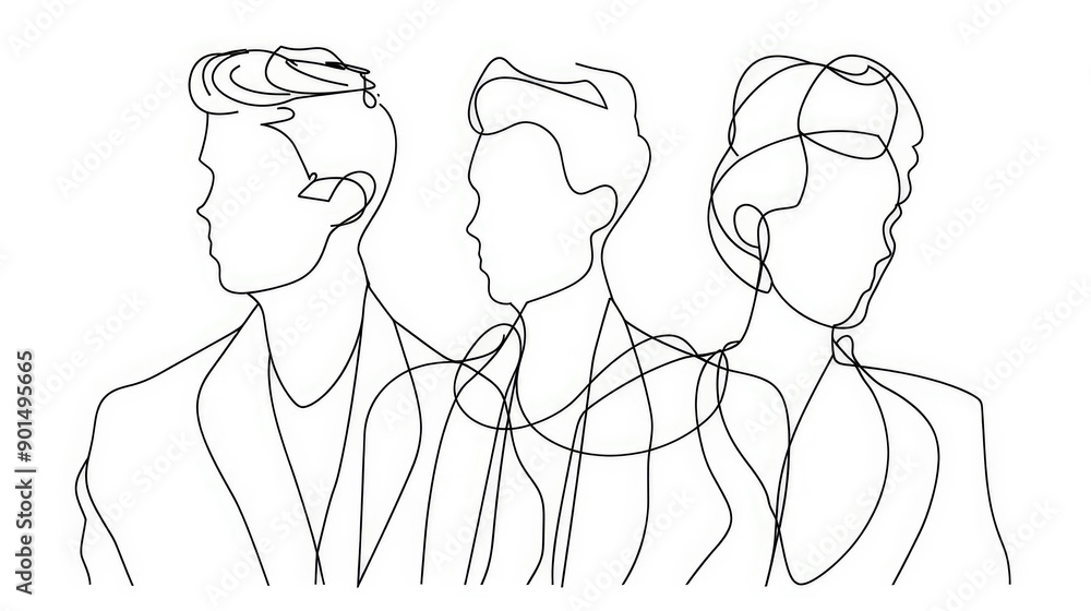 pencil line drawing of three people on white background pencil line drawing of three people on white background