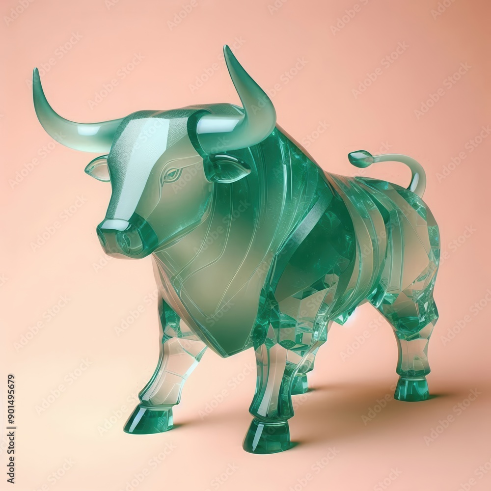 Fototapeta premium Unique Glass Bull Sculpture: A Modern Art Piece Ideal for Contemporary Decor and Aesthetic Appeal