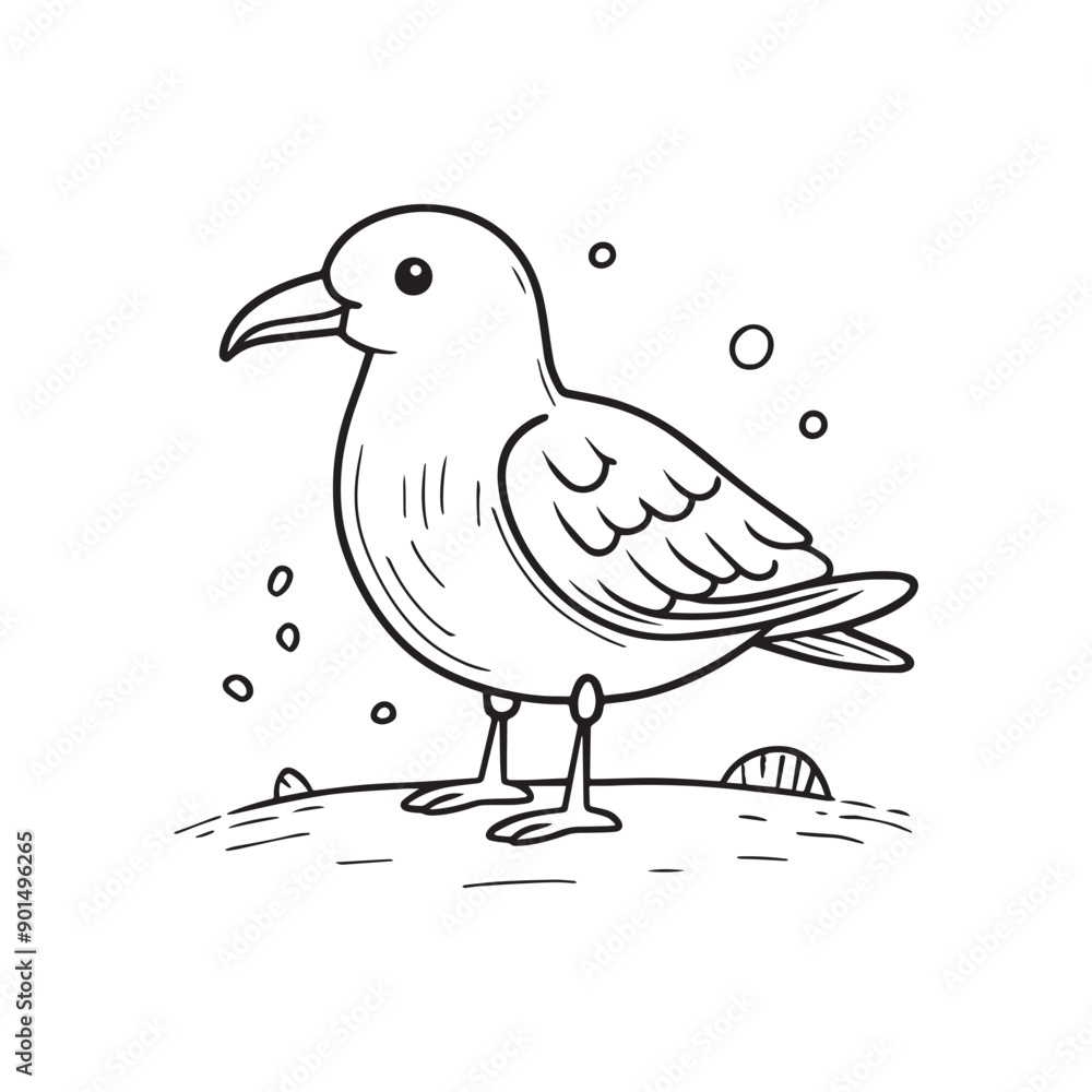 Simple drawing of a seagull on the sand