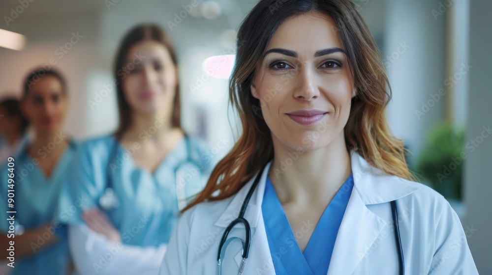 image of confident female doctor in medical uniform. image of confident female doctor in medical uniform.