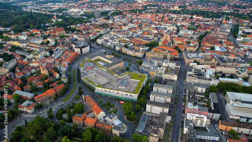 An aerial panorama view around old town of Braunschweig on a sunny summer day in Germany.