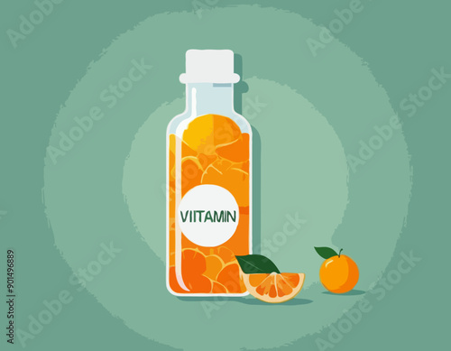 Medicine bottle vitamin C. Healthy immune system, healthy lifestyle concept
