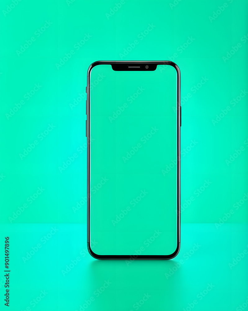 Smartphone on a bright turquoise background Smartphone on a bright turquoise background