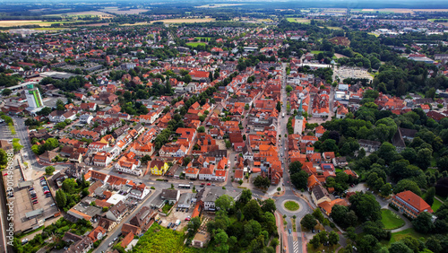 An aerial panorama view around old town of Burgdorf on a sunny summer day in Germany. photo