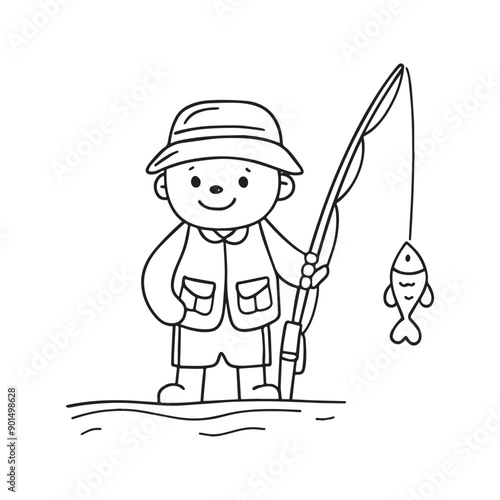 Simple drawing of a fisherman with a fishing rod