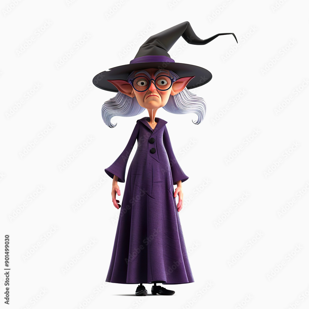 Cartoon Witch with Pointy Hat and Purple Robe Cartoon Witch with Pointy Hat and Purple Robe