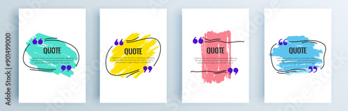 Quote frames blank templates set. Text in brackets, citation empty speech bubbles, quote bubbles. Textbox isolated on color background. Vector illustration.