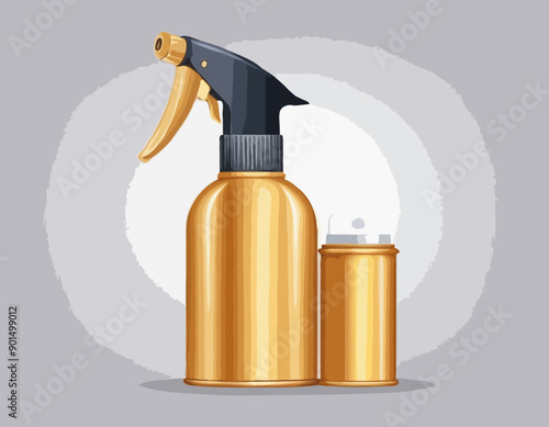 Cartoon style simple gradient hair spray fixation icon. Open gold container with cap. Hair care and styling accessory vector illustration.