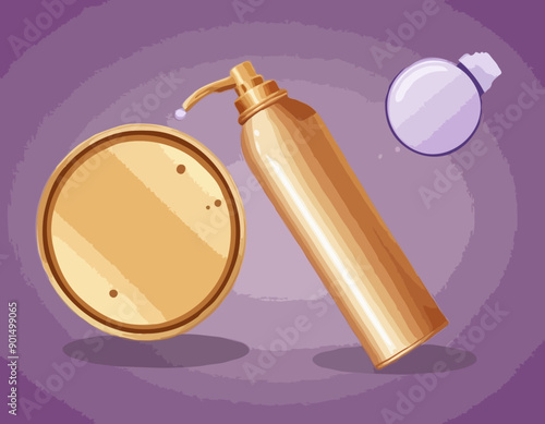 Cartoon style simple gradient hair spray fixation icon. Open gold container with cap. Hair care and styling accessory vector illustration.