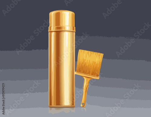 Cartoon style simple gradient hair spray fixation icon. Open gold container with cap. Hair care and styling accessory vector illustration.