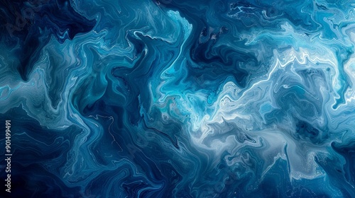 Ocean Waves Abstract in Swirling Blue Shades