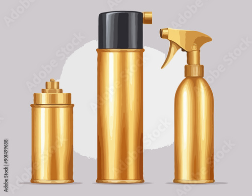 Cartoon style simple gradient hair spray fixation icon. Open gold container with cap. Hair care and styling accessory vector illustration.