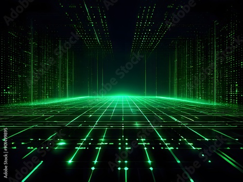 Green matrix abstract background, digital cyberspace and binary data code