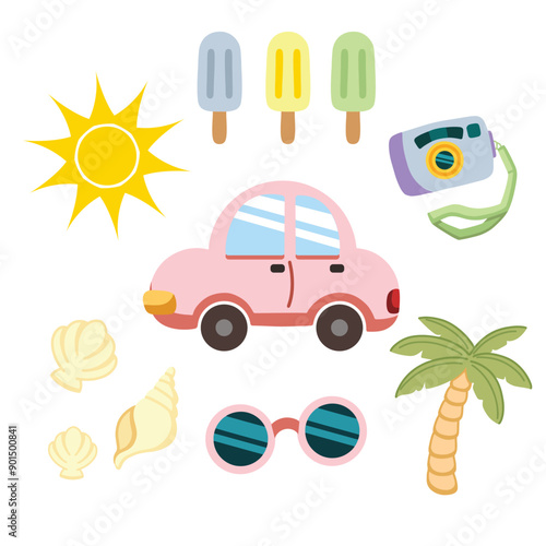Summer flat design elements holiday collection