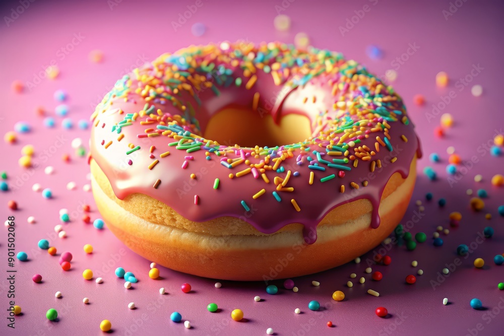 Colorful 3D illustration of a delicious donut isolated on a bright sweet background with sprinkles and glaze, perfect for desserts and bakery themed designs. Colorful 3D illustration of a delicious donut isolated on a bright sweet background with sprinkles and glaze, perfect for desserts and bakery themed designs.