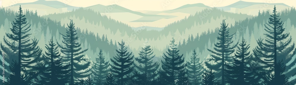 Fototapeta premium Forest landscape, outdoor nature exploration in the dark green forest