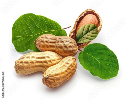 Fresh Peanuts on White Background photo