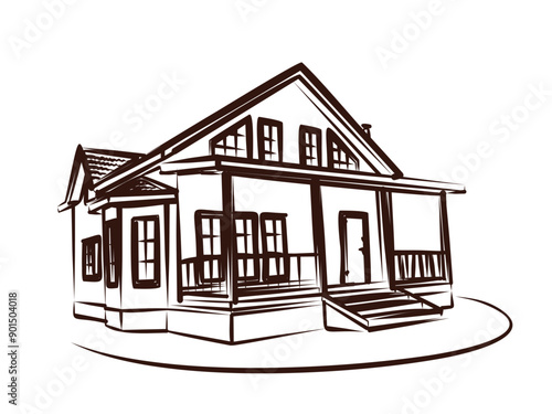 The sketch of a large wooden house.