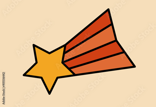 Shooting star. Falling star, Comet, Meteoroid. Groovy sticker with Sky symbol. Weather icon. Retro Vector illustration