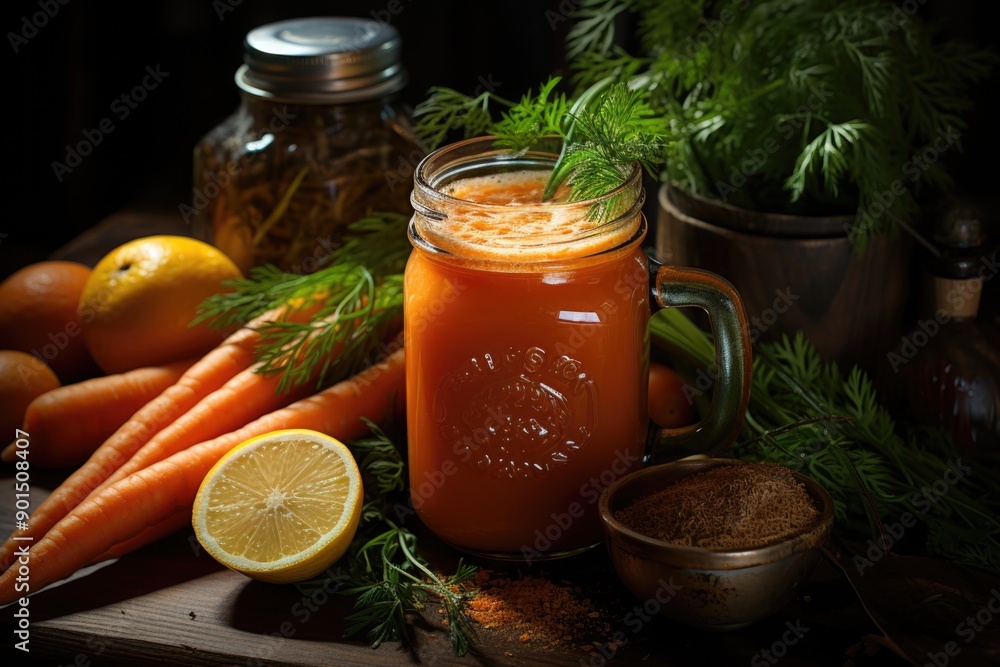 Fresh homemade carrot juice., generative IA Fresh homemade carrot juice., generative IA
