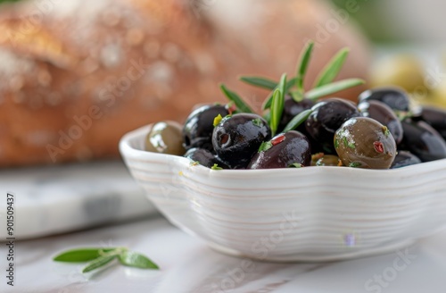 Black Olives in White Bowl