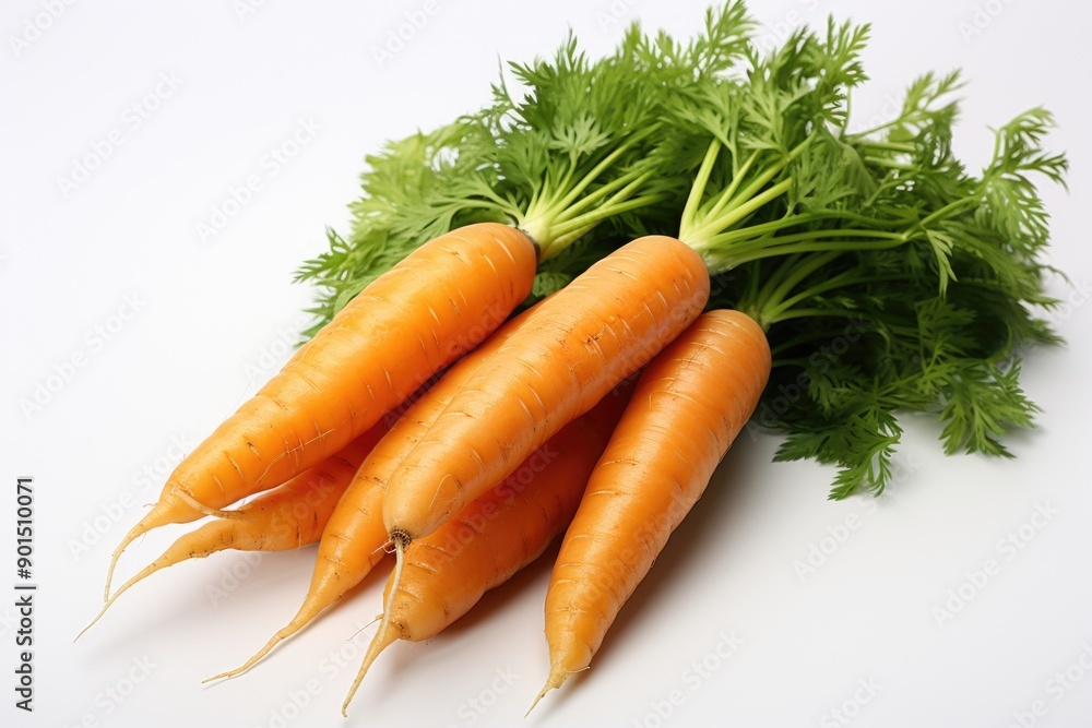 Two fresh orange carrots in isolated white background with a healthy vegetable c, generative IA Two fresh orange carrots in isolated white background with a healthy vegetable c, generative IA